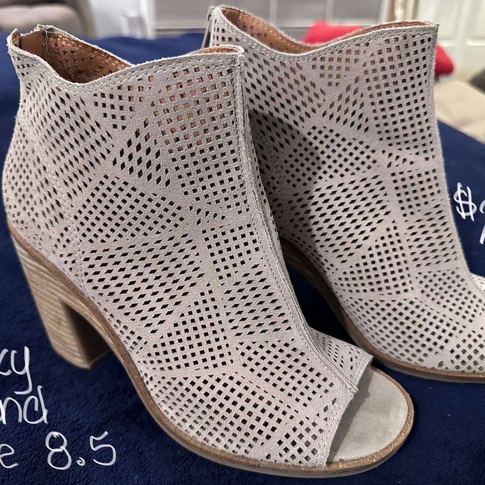 Lucky Brand Taupe Cut-Out Heeled Boots